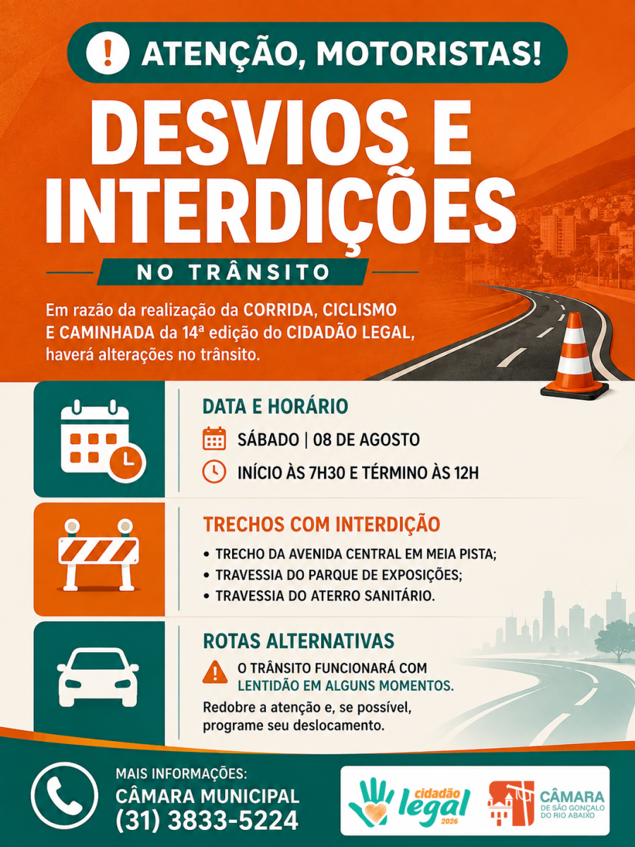 Trânsito terá alterações neste sábado durante o Cidadão Legal em São Gonçalo